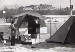 Paris Camping & Sports Show Folding Caravan RV old Press Photo 1955