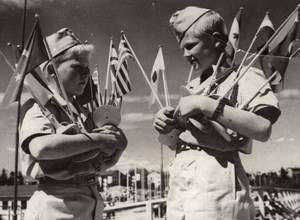 2 Young Boys holding Flags Boyscouts? Scouting? Old Press Photo 1960's