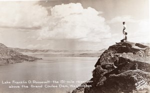 Washington Lake Franklin Roosevelt Grand Coulee Dam old RPPC Photo 1947