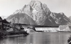 Wyoming Moran Jackson Lake Dam Mountain old RPPC Photo 1940