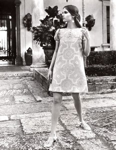 USA 1960's Women Fashion Avila Voile Tent Dress Dacron Greenwood Mills old Photo