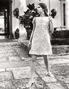 USA 1960's Women Fashion Avila Voile Tent Dress Dacron Greenwood Mills old Photo