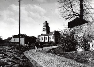 Belgium ? Countryside Village Church Children old Press Photo 1940's