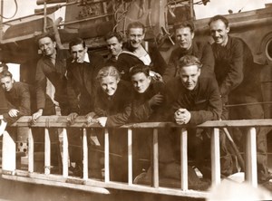 WWII Sailor Group on Torpedoed Allied Vessel ? Old Photo 1943