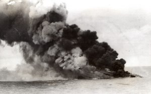 WWII Italian Ship sinking in Flames? Smoke old Photo 1941