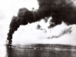 WWII Off Sicily Enemy Tanker sunk by RAF Beaufighters old Photo 1944