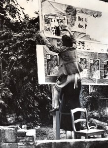 Germany 2 Ladies Putting up Poster about Youth old Photo 1953
