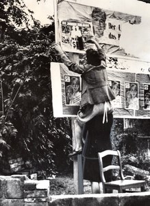 Germany 2 Ladies Putting up Poster about Youth old Photo 1953