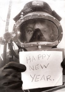 USA? Underwater Diver Happy New Year Greeting old Photo 1974