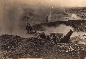 French 220 Trench Mortar in Action WWI old Photo 1914-1918