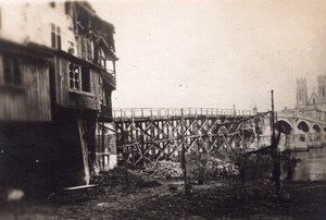 Pont a Mousson Saint Martin Church & Temporary Bridge WWI old Photo 1914-1918