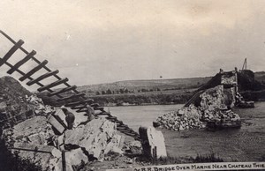 Remains of RR Bridge over Marne near Chateau Thierry WWI old Photo 1914-1918