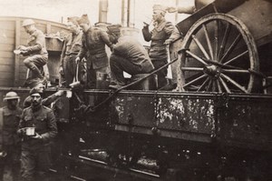 Military Field Kitchen Soup Hot stuff enroute WWI old Photo 1914-1918