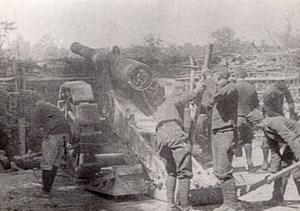 Soldiers & 220mm Gun Cannon WWI old Photo 1914-1918