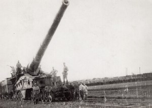 Heavy Artillery Railway Gun & Soldiers WWI old Photo 1914-1918