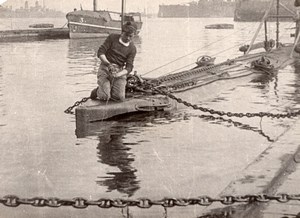 Submarine Repairs or Maintenance? WWI old Photo 1914-1918