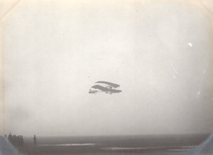France Aviation Airplane Biplane in Flight old Photo 1910