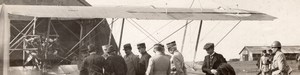 France Military Aviation Biplane Officers Inspection? Old panoramic Photo 1914