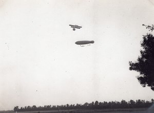 France Buc Aviation Farman Biplane & Dirigible in Flight old Photo 1910