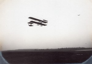 France Buc Aviation Maurice Farman Biplane in Flight old Photo 1910