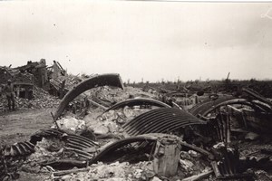 Belgium? WWI Military Destroyed Nissen? Huts Caporal Lombart old Photo 1917