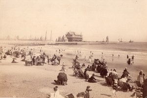 United Kingdom or USA? Pier Crowd on Beach Seaside old Photo 1880