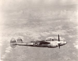 USA Military Aviation Lockheed P-38 Lightning in flight old Photo 1940's