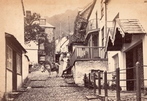 United Kingdom Clovelly Steep narrow street Mule old Photo 1890