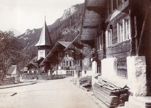 Switzerland Meiringen Village Church & Treib Tavern 2 old Photos 1890