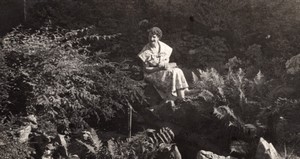 Belgium Dinant? Lady sat in a park Ferns old Amateur Photo 1950's