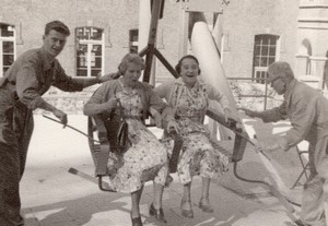 Belgium Dinant 2 Ladies in Chair Lift old Amateur Photo 1950's