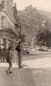 Allemagne Bernkastel Scene de Rue Automobiles Ancienne Photo Amateur 1950's