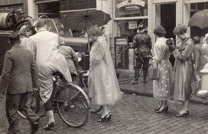 Belgium Bruges Fire engine Busy Street Rainy Day old Amateur Photo 1950's