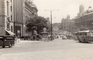 Spain Madrid Busy Street Lottery Kiosk Bus old Amateur Photo 1950's