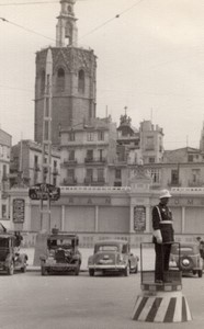 Spain Valencia Miguelete Tower Bell tower Traffic Policeman Amateur Photo 1950's