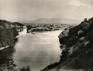 Switzerland Geneva Junction River Arve & Rhone Old Photo Schroeder 1890