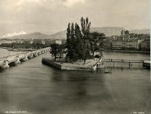 Switzerland Geneva Panarama Ile Rousseau Old Photo Schroeder 1890