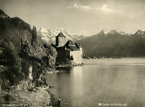 Switzerland Chillon & Dent du Midi Mountains Alps Old Photo Schroeder 1890