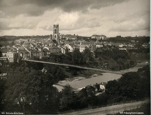 Switzerland Friburg Suspension Bridge Grand Pont Suspendu Photo Schroeder 1890