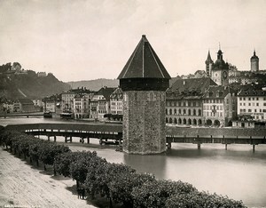 Switzerland Lucerne Covered Bridge Kapellbrücke Old Photo Schroeder 1890