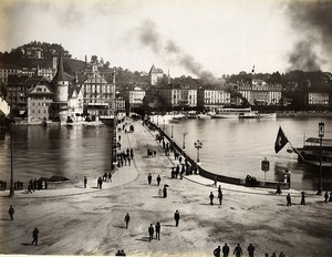 Switzerland Lucerne Panorama Busy Street Old Photo Sommer 1890