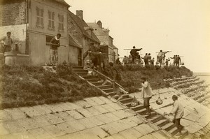 France Baie de Somme Saint Valery sur Somme Beach Net Fishermen Old Photo 1885