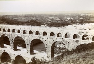 France Bridge Pont du Gard River Roman Aqueduct Old Photo Jusniaux 1895