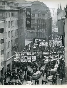 East Germany Leipzig Petersstrasse Jubile Fair Busy Street Old Photo 1965