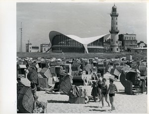 East Germany Rostock Warnemünde Lighthouse Beach Wicker Chairs Old Photo 1969