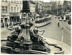 East Germany Erfurt Tramway & fountain city center Old Photo 1971