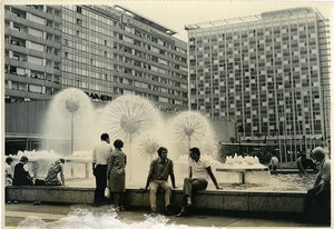 East Germany Dresden Prager Strasse Fountain Hotel Old Photo 1970