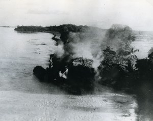 WWII Burma RAF Beaufighters Shelling of Camouflaged Japanese Boat Old Photo 1945