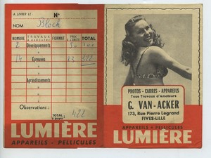 France Lille Van Acker pochette photo publicitaire Lumiere vers  1920 - 1950 #2