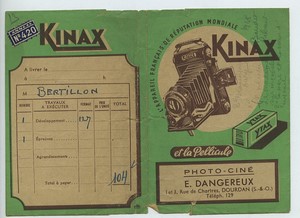 France Dourdan E. Dangereux pochette photo publicitaire Kinax vers  1920 - 1950
